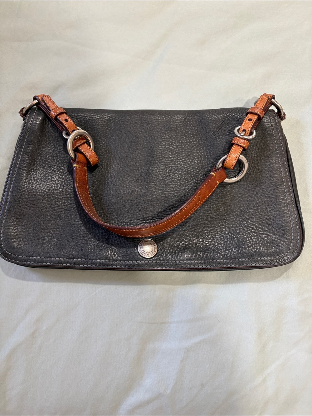 Coach 9383 Vintage Pebble Leather Shoulder Bag Gray Brown Contrast Stitch Y2K - Picture 6 of 11